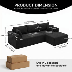 English Elm Modular Corduroy Sectional with Deep Memory Foam Cushions and Left Chaise Lounge T5831S00001