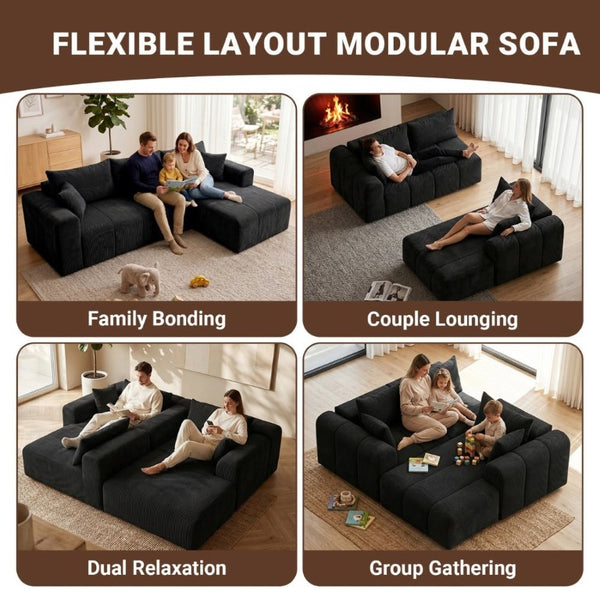 English Elm Modular Corduroy Sectional with Deep Memory Foam Cushions and Left Chaise Lounge T5831S00001