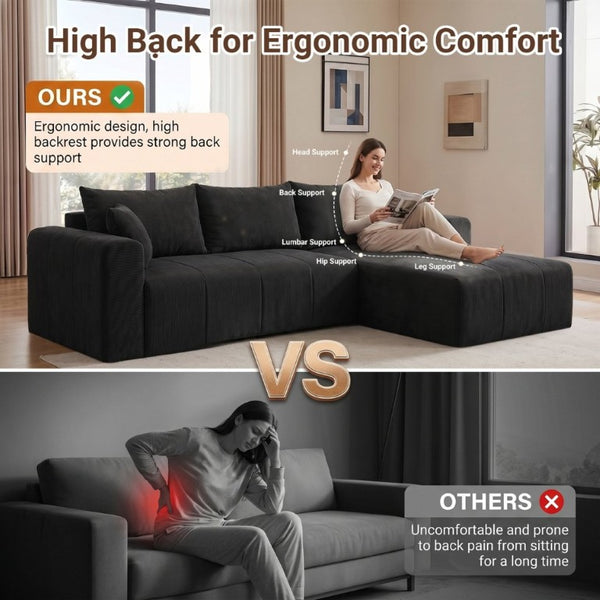 English Elm Modular Corduroy Sectional with Deep Memory Foam Cushions and Left Chaise Lounge T5831S00001