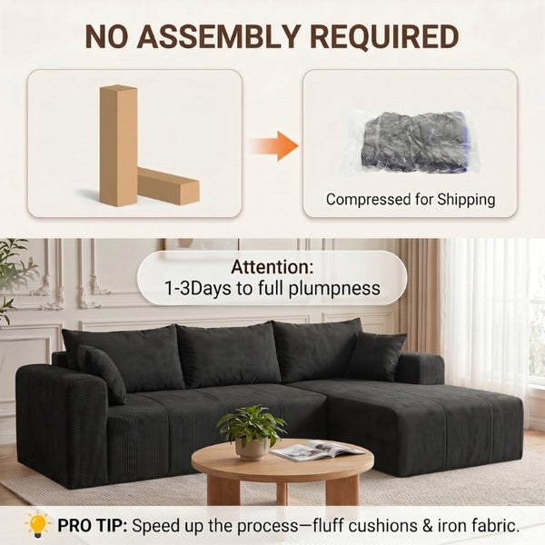 English Elm Modular Corduroy Sectional with Deep Memory Foam Cushions and Left Chaise Lounge T5831S00001
