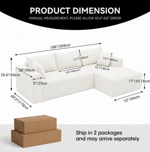 English Elm Modular L Shaped Corduroy Sectional with Memory Foam Cushions and Left Facing Chaise T5831S00002