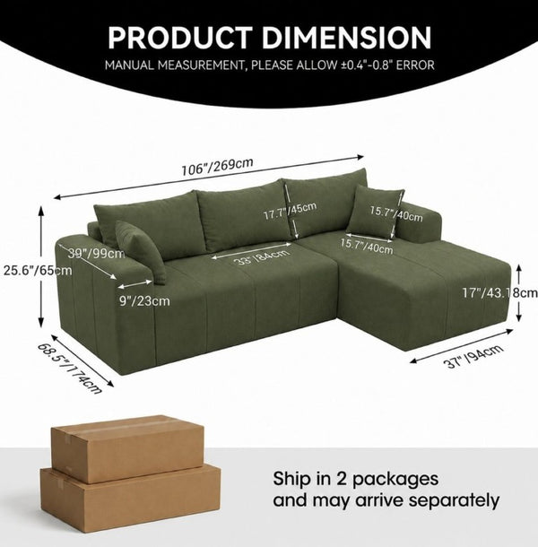 English Elm Modular Cloud Sectional Corduroy Sofa Deep Seat Memory Foam Left Chaise Living Room T5831S00003