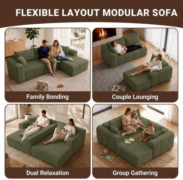 English Elm Modular Cloud Sectional Corduroy Sofa Deep Seat Memory Foam Left Chaise Living Room T5831S00003