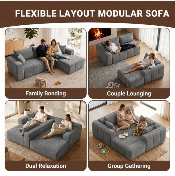 English Elm Modular Cloud Sectional Corduroy L Shape Deep Seat Memory Foam Living Room Couch T5831S00004