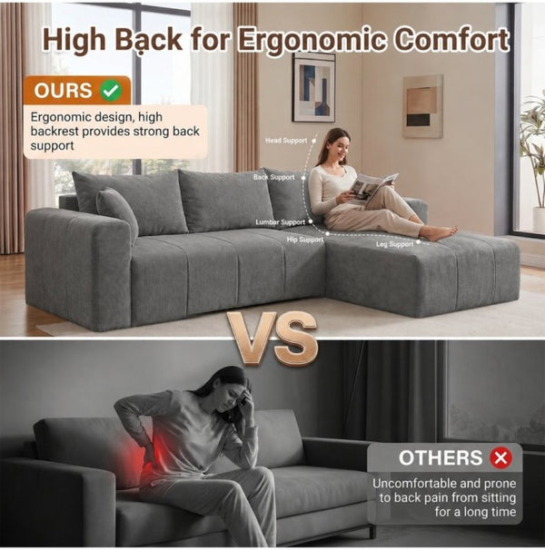 English Elm Modular Cloud Sectional Corduroy L Shape Deep Seat Memory Foam Living Room Couch T5831S00004