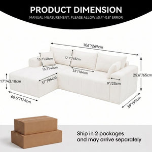 English Elm Modular Cloud Sectional Sofa Corduroy Memory Foam Deep Seat Left Chaise Living Room T5831S00006