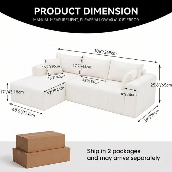 English Elm Modular Cloud Sectional Sofa Corduroy Memory Foam Deep Seat Left Chaise Living Room T5831S00006