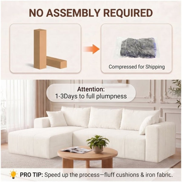 English Elm Modular Cloud Sectional Sofa Corduroy Memory Foam Deep Seat Left Chaise Living Room T5831S00006