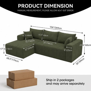 English Elm Modular Cloud Sectional Sofa Corduroy Memory Foam L Shaped Deep Seat Living Room T5831S00007