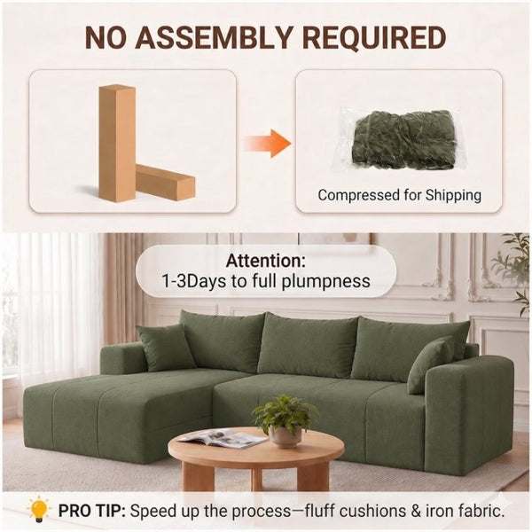 English Elm Modular Cloud Sectional Sofa Corduroy Memory Foam L Shaped Deep Seat Living Room T5831S00007