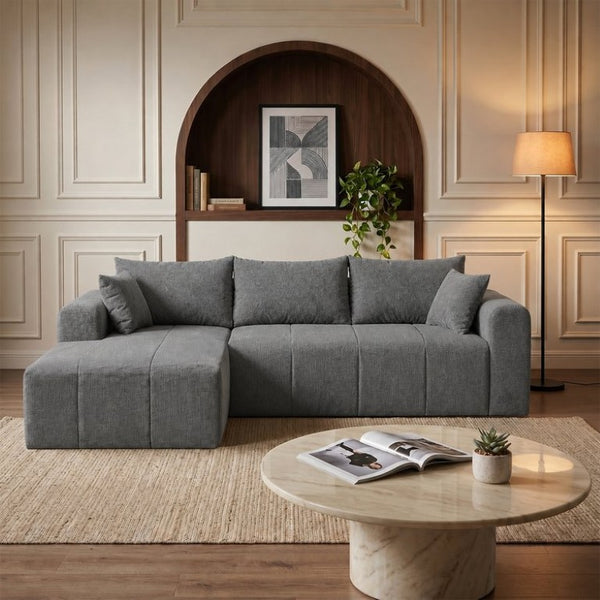 English Elm Modular Cloud Sectional Corduroy Couch Deep Sink Foam Cushions Left Chaise Lounge T5831S00008