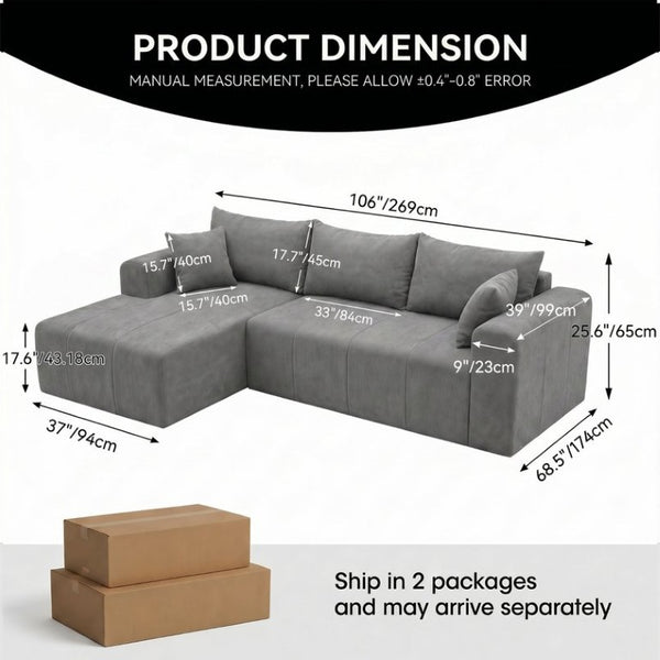 English Elm Modular Cloud Sectional Corduroy Couch Deep Sink Foam Cushions Left Chaise Lounge T5831S00008