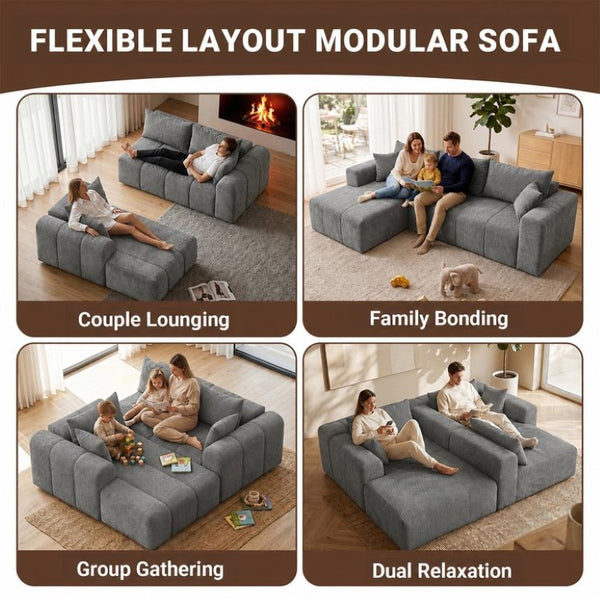 English Elm Modular Cloud Sectional Corduroy Couch Deep Sink Foam Cushions Left Chaise Lounge T5831S00008