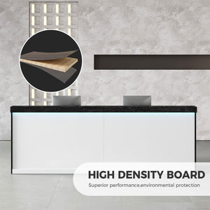 English Elm 71 Inch Modern Reception Desk with LED Base Lighting Storage Cabinet and Keyboard Tray T6026S00001