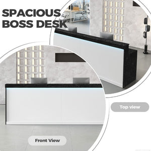 English Elm 71 Inch Modern Reception Desk with LED Base Lighting Storage Cabinet and Keyboard Tray T6026S00001