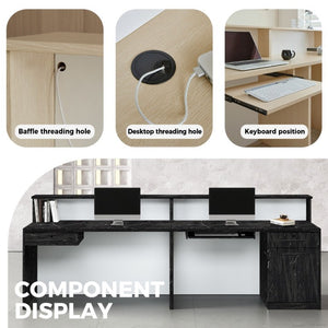 English Elm 71 Inch Modern Reception Desk with LED Base Lighting Storage Cabinet and Keyboard Tray T6026S00001