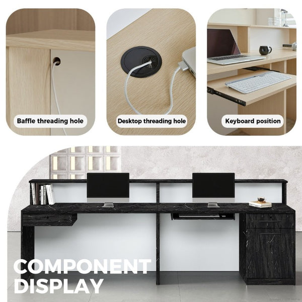 English Elm 71 Inch Modern Reception Desk with LED Base Lighting Storage Cabinet and Keyboard Tray T6026S00001