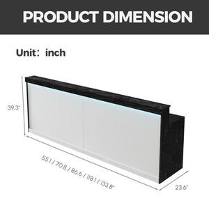 English Elm 71 Inch Modern Reception Desk with LED Base Lighting Storage Cabinet and Keyboard Tray T6026S00001