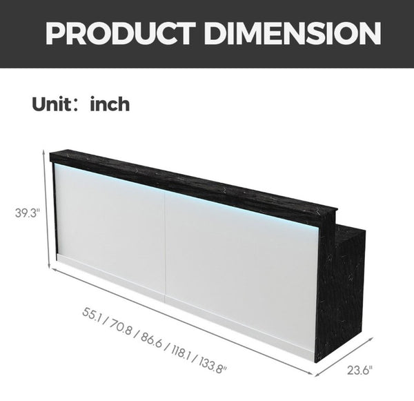 English Elm 71 Inch Modern Reception Desk with LED Base Lighting Storage Cabinet and Keyboard Tray T6026S00001