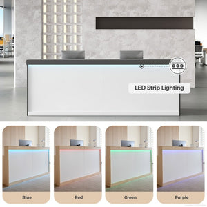 English Elm 87 Inch Reception Desk with LED Lighting Dual Surface Storage and Modern Two Tone Finish T6026S00002