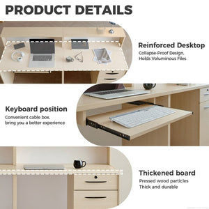 English Elm 87 Inch Reception Desk with LED Lighting Dual Surface Storage and Modern Two Tone Finish T6026S00002
