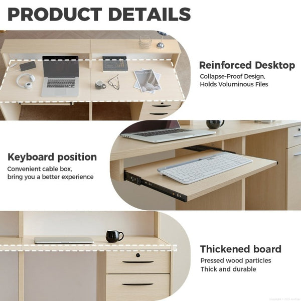 English Elm 87 Inch Reception Desk with LED Lighting Dual Surface Storage and Modern Two Tone Finish T6026S00002
