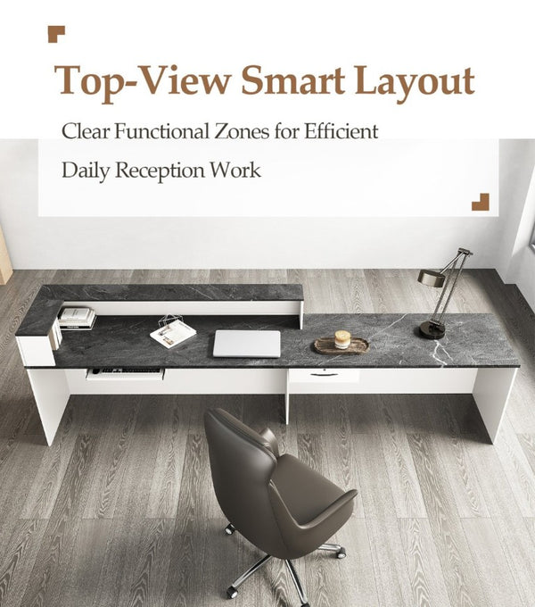 English Elm 71 Inch L-Shaped Reception Desk with Lockable Storage and Built-In Cable Management T6026S00007