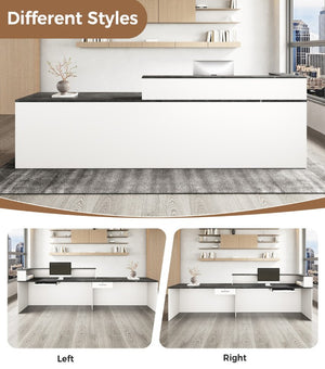 English Elm 71 Inch L-Shaped Reception Desk with Lockable Storage and Built-In Cable Management T6026S00007