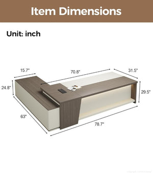 English Elm 79 Inch L Shaped Corner Workstation with LED Lighting Built in Power and Lockable Storage T6026S00008