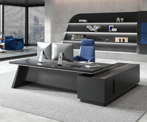English Elm 79 Inch L Shaped Executive Desk with Built in Charging Drawers and Ventilated CPU Storage T6026S00011
