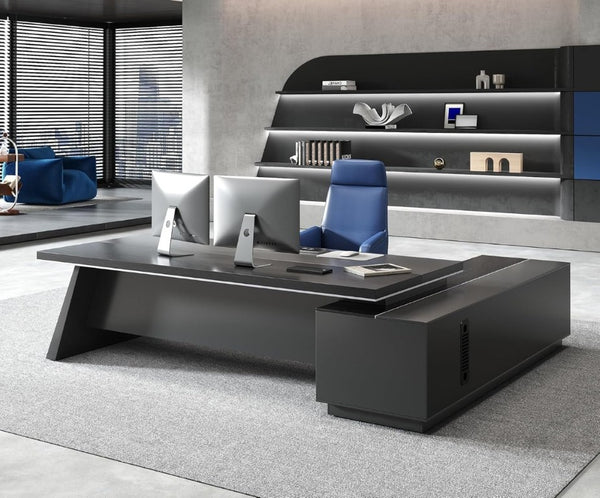 English Elm 79 Inch L Shaped Executive Desk with Built in Charging Drawers and Ventilated CPU Storage T6026S00011