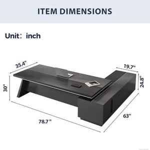 English Elm 79 Inch L Shaped Executive Desk with Built in Charging Drawers and Ventilated CPU Storage T6026S00011