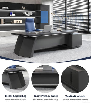 English Elm 79 Inch L Shaped Executive Desk with Built in Charging Drawers and Ventilated CPU Storage T6026S00011