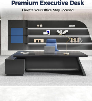 English Elm 87 Inch L-Shaped Executive Corner Desk with USB Charging Drawers and CPU Storage T6026S00012