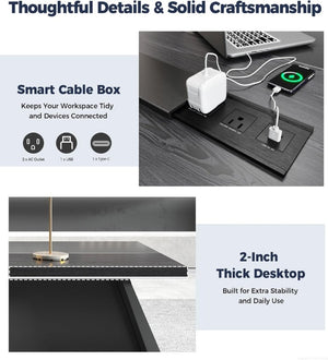 English Elm 87 Inch L-Shaped Executive Corner Desk with USB Charging Drawers and CPU Storage T6026S00012