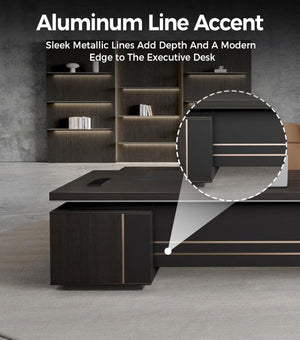 English Elm 79 Inch L-Shaped Executive Desk with USB Hub Lockable Drawers and Walnut Gray Finish T6026S00013