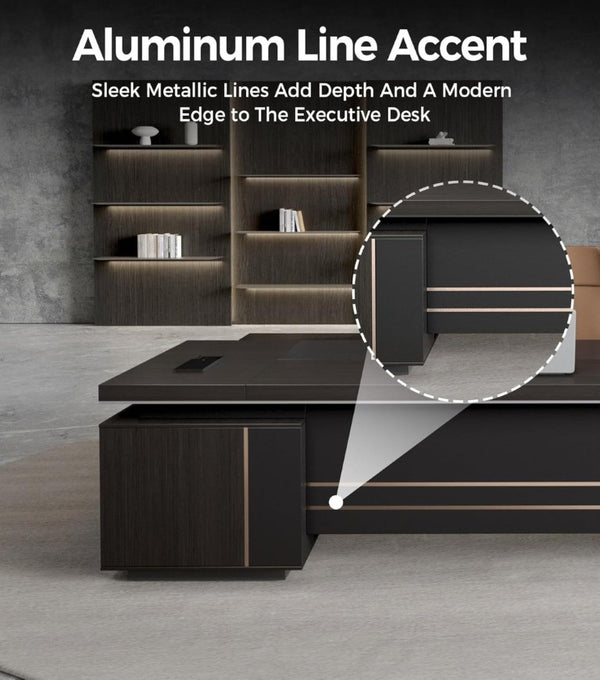 English Elm 79 Inch L-Shaped Executive Desk with USB Hub Lockable Drawers and Walnut Gray Finish T6026S00013