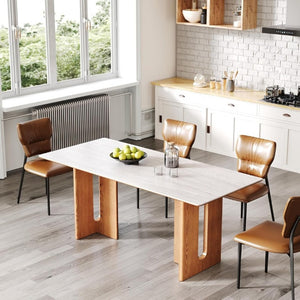 English Elm 62.9-Inch Rectangular Sintered Stone Dining Table with Solid Wood Legs Seats Six T6026S00015