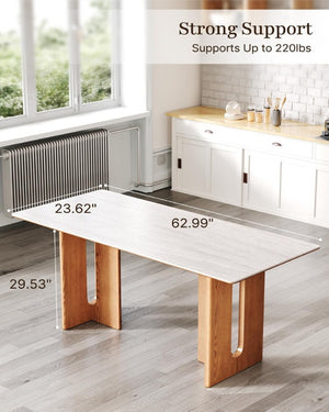 English Elm 62.9-Inch Rectangular Sintered Stone Dining Table with Solid Wood Legs Seats Six T6026S00015