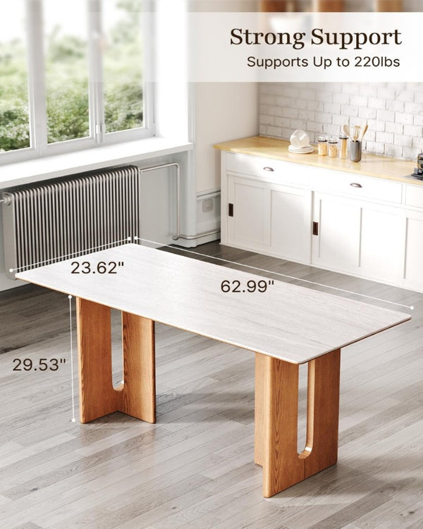 English Elm 62.9-Inch Rectangular Sintered Stone Dining Table with Solid Wood Legs Seats Six T6026S00015
