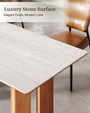English Elm 62.9-Inch Rectangular Sintered Stone Dining Table with Solid Wood Legs Seats Six T6026S00015