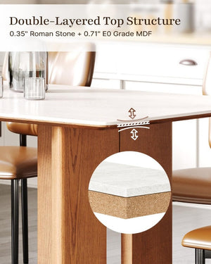 English Elm 62.9-Inch Rectangular Sintered Stone Dining Table with Solid Wood Legs Seats Six T6026S00015