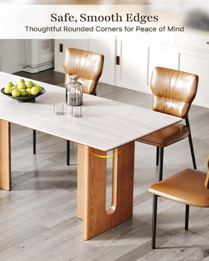 English Elm 62.9-Inch Rectangular Sintered Stone Dining Table with Solid Wood Legs Seats Six T6026S00015