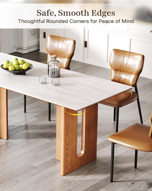English Elm 62.9-Inch Rectangular Sintered Stone Dining Table with Solid Wood Legs Seats Six T6026S00015