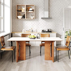 English Elm 62.9-Inch Rectangular Sintered Stone Dining Table with Solid Wood Legs Seats Six T6026S00015