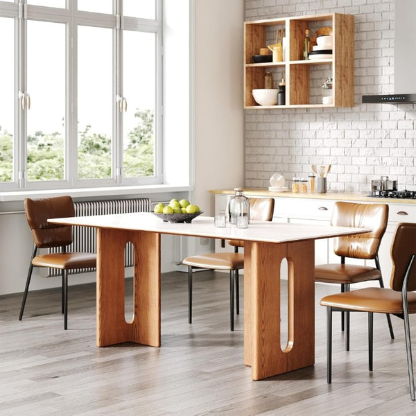 English Elm 62.9-Inch Rectangular Sintered Stone Dining Table with Solid Wood Legs Seats Six T6026S00015