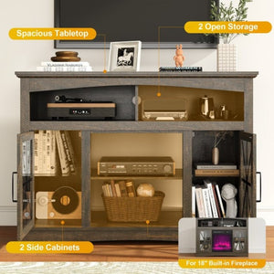 English Elm 47 Inch Farmhouse Media Console with LED Lighting Tempered Glass Doors and Wood Grain Finish T6051P529018