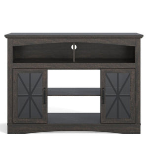 English Elm 47 Inch Farmhouse Media Console with LED Lighting Tempered Glass Doors and Wood Grain Finish T6051P529018