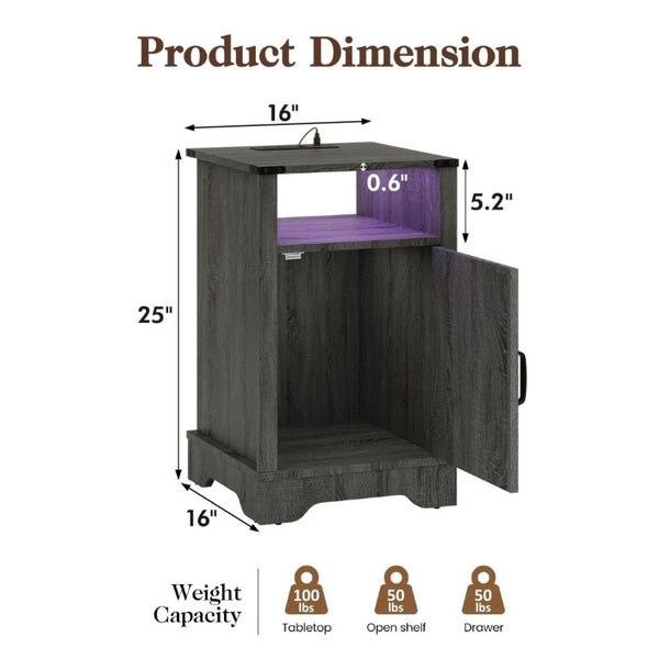 English Elm Led Farmhouse Nightstand Pair with RGB Underglow and Built-In Charging for Bedroom T6051P533239