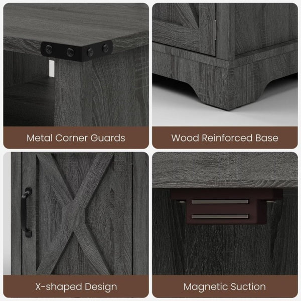 English Elm Led Farmhouse Nightstand Pair with RGB Underglow and Built-In Charging for Bedroom T6051P533239